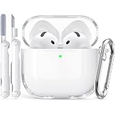 Inesore for AirPods4 ケース クリア (2024) -ホワイト | カラビナ & クリーニングペン付き、全面保護/耐衝撃/落下防止、エアーポッズ 第4世代 保護カバー (USB-C) 対応