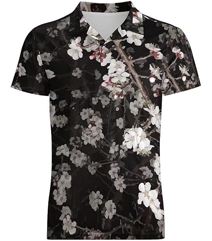 Amazon.co.jp: ポロシャツ メンズ 長袖 和風 和柄 花 桜 Poloシャツ T