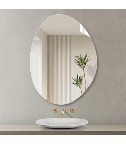 Amazon.co.jp: フレームレス 壁掛け鏡 非対称 楕円形 寝室 居間 ミラー