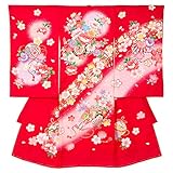 女の子初着 お宮参り着物 正絹 赤地 花車に鞠