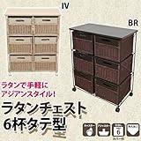 【ラタンシリーズ!たっぷり収納】ラタンチェスト 6杯 縦型キャスター付リビングチェストsk-tmr6tブラウン