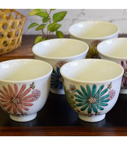 Amazon | おしゃれ 湯呑み 九谷焼 湯呑み茶碗 5客 セット 花詰 陶器 