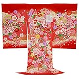 お宮参り 着物 女の子 初着 産着 正絹 花車 雪輪 赤 女児 祝着 一つ身 着物タウン 3370-00692