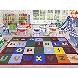 Ottomanson Jenny Collection Red Frame with Multi Colors Kids Children's Educational Alphabet Design 