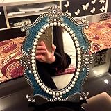 メイクアップミラーオーバルヴィンテージヨーロッパスタイルの金属材料ベッドルームデスクトップHD化粧品のプリンセスミラー 化粧鏡 (サイズ さいず : 6 inch)