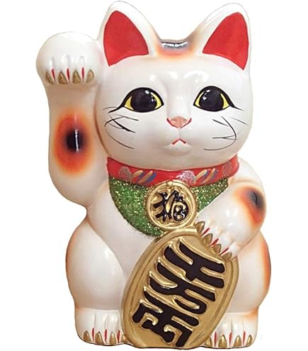 Amazon.co.jp: 招き猫 5号 白小判猫（右手） 常滑焼 : ホーム＆キッチン