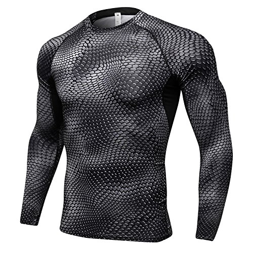 sillictor コンプレッション トップス メンズ 長袖 パワーストレッチ アンダー シャツ コンプレッション ウェア [UVカット + 吸汗速乾] yc4029ヘビ L