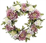 エルアーツ 造花 ヌベールローズリース 直径22cm・花径2~6.5cm モーブ E3788-19