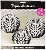 Amscan Wild Zebra Round Paper Lanterns, 9 1/2", Black/White [並行輸入品]