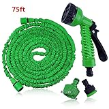 ガーデンホース庭、灌漑、車の洗濯、窓、街路清掃のための7つの機能金属スプレーノズルで拡張可能でフレキシブル,Green,75Ft