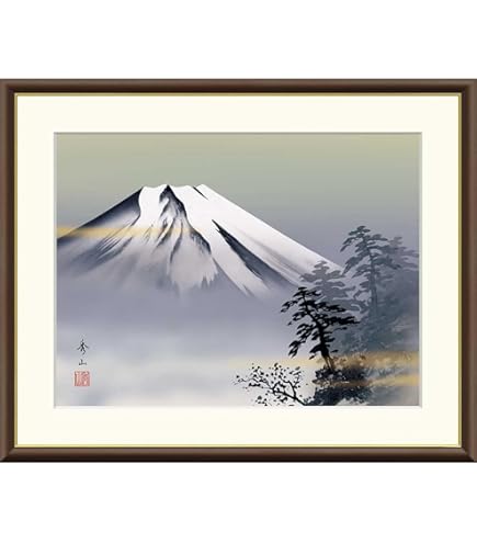 Amazon.co.jp: 絵画 現代日本画 山水画 富士山 赤富士飛翔 伊藤渓山 額