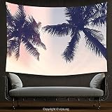 家の装飾タペストリーPalm Tree Decor Unusual Toned Trees with Sun Flare Californian Inspirationsアートプリントベビーピンクブラ