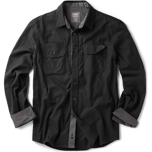 CQR Men's All Cotton Flannel Shirt, Long Sleeve Casual Button Up Plaid Shirt, Brushed Soft Outdoor Shirts