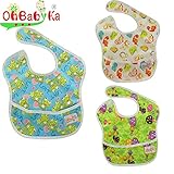 Ohbabyka3点セット スタイ よだれかけ スーパービブ お食事エプロン 防水 袖なし 保育園 お食事用防水ビブ 女の子 男の子 ベビーロンパース (SZY030611)