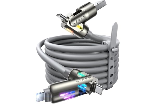 LISEN 充電ケーブル【2M, 最大240W】らいとにんくけーぶる マルチ 4in1 液体シリコーン, らいとにんくけーぶる タイプc 急速充電 480Mbps データ転送, C to C/タイプc ライトニング/USBA to USBC/Lightning ライトニングケーブル USB-C iPhone16/iPhone13シリーズ/Switch 2/Macbook/Xbox S/X各種対応