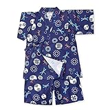 (ネイビー/80cm) ベビー服 男の子 甚平 綿100％ トンボ柄 花火柄 上下組セット 男児 ベビー