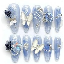Amazon | U33 ネイルチップ ロング 付け爪 24枚入 和風 夢幻 キラキラ