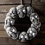 White LED Battery Operated Halloween Light Up Skull Door Wreath [並行輸入品]