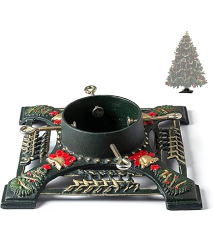 GMUK Home & Garden Products Artificial Christmas Tree Stand, Mobile Rolling Wheels For Faux Xmas Trees, Heavy-Duty Metal Base, Strong Plastic Legs, Adjustable Trunk Support, Holiday Décor - Green