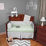 Chevron Zig Zag Green and Gray 4 Piece Baby Crib Bedding Set - No Bumper by BSM Baby