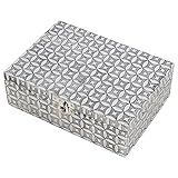Wooden Keepsake Jewelry Trinket Storage Box Organizer Handcrafted with Embossed Metal Texture & Velv