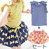即納大SALE子供セートアップ 　ノースリーブTシャツとリボン柄スカートセット　キッズセートアップ90cm 100cm 110cm 120cm 130cm yellownavy,100