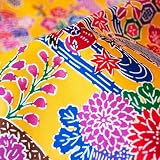 Kijibox 選べる9色 綿ブロードプリント紅型山花模様 綿100% 切り売り=1m 生地巾110cm 3.山吹 1350-70