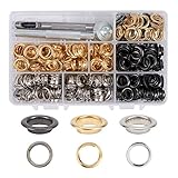 PH PandaHall 約270セット 真鍮 両面 ハトメ 穴10mm ハトメ玉 スナップリング パンチ スタッズ カシメ 座金 穴あけパンチ 台座つき DIY用品 レザークラフト 服装・帽子・バッ