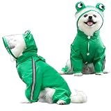 養楽堂 犬用レインコート 犬レインコート 犬 カッパ 犬服 ペット雨具 梅雨 対応 反射テープ付 着せやすい リード穴あり 帽子付 通気 完全防水 耐久性 快適 防風 防水 お出かけ お散歩 濡れない 可愛い 小型犬 中型犬 カエル グリーンM