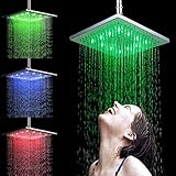 delipop LED降雨シャワーヘッド12インチステンレススチールShowerheads温度制御3色変更12 LEDのバスルーム
