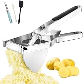 Potato Ricer, 4 Piece Set of Stainless Steel Masher and Squeezer, with Silicone Spatula, Peeler, Cleaning Brush, Extra Large