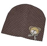 Plus Nao(プラスナオ) 子供用 帽子 ニット帽 ビーニー 水玉模様模様 ニットキャップ アップリケ付き 赤ちゃん ベビー キッズ - ブラウン