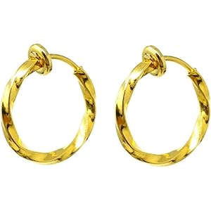 [Puente] ピアス穴不要 フェイクピアス ひねり ツイスト 両耳セット メンズ レディース リング リングピアス フープピアス フープ 小さい 小ぶり シンプル ピアス イヤリング イヤーカフ ノンホールピアス バネ式 輪っか ゴールド 15mm