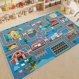 プレイマット ラグマット 子ども部屋 ベビー 新生活 キッズカーペット 道路柄 ゲーム 遊べる 3d柄 洗える 小学校 幼稚園 保育園 おしゃれ 薄手 滑り止めつき キッズルーム 冷房対策 掃除しやすい 120x160cm