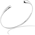 Miabella 925 Sterling Silver or 18Kt Gold Over Silver Italian Thin Adjustable Organic Teardrop Open Cuff Bangle Bracelet for 