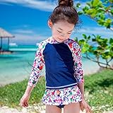 （JUTAOPIN）3点セット 子供用 水着 キャップ キッズ 女子 女児 花柄 女の子 セパレート スカート 赤ちゃん ジュニア プール 子ども 水着 ワンピース　MSO0001 (S, 女の子水着