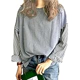 [Eolluka] レディース トップス 長袖 tシャツ ストライプ コットン ゆったり レディース 春 夏 秋