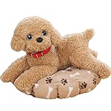 TAKEY犬 ぬいぐるみ プードル可愛い トイプードル ぬいぐるみ プレミアムパピー プレゼント かわいい 犬雑貨 ギフト 元気な仔犬 トイプードル ショコラちゃん 犬 プードル ぬいぐるみ 誕生日 プレゼント (38cm,寝そべるためのベージュの首輪テディベア)