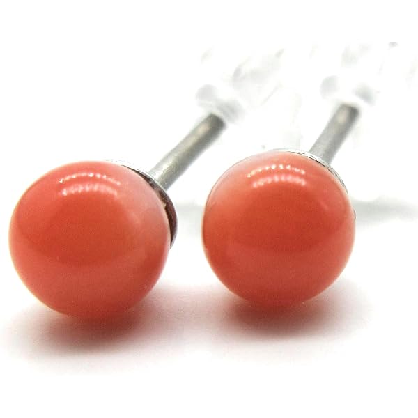 Amazon | K18 珊瑚 ピアス イヤリング 赤珊瑚 (染色加工) 6mm 5連