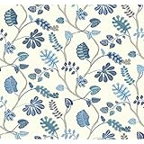 York Wallcoverings WP2402 Waverly Small Prints a New Leaf Wallpaper, White/Teal Blue/Marine Blue/Sky