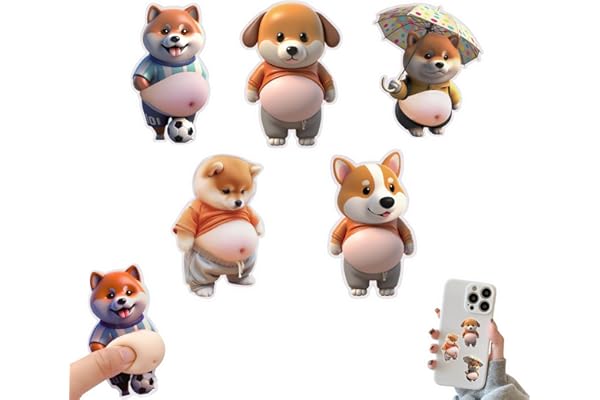 aninako 柴犬 ぷにぷにシール 3D【2025新型】柔らかいお腹 マシュマロシール もちもち デブ 犬 ストレス解消 かわいい 3D マシュマロ ふわふわ ステッカー 手帳用 デコレーション 携帯電話飾り 日記帳用 手芸用品(お腹の大きな子犬 A＋B＋C＋D＋E)