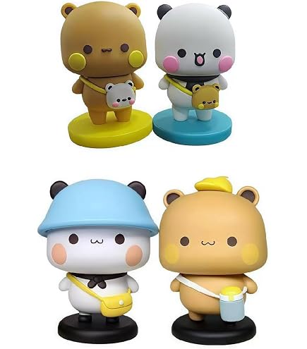 Panda Figurine SoeUyd Pack Of 4 Bubu Dudu Cuddly Toy, Bubu Dudu Bobble Head, Dudu Bubu Bobble Head Figure Car, Can Be Used As A Small Decoration For The Desk, Office, Car