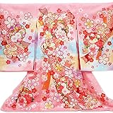 【お宮参り着物】【ピンク地系 束ね熨斗に桜 牡丹 菊の柄】女の子 正絹 友禅 刺繍【風呂敷プレゼント/ギフト対応】
