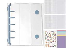 シール帳 透明 プラバン M5 サイズ はがせる 5穴 シール シール手帳 クリアバインダー シール収納 写真収納 推し活グッズ 3層構造PPシート（シール帳×1個 透明リフィル20枚＋可愛い立体シールセット×1枚＋カラーリフィル6枚）(ライトブルー)