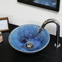 Amazon | 信楽焼 洗面ボール 【青ビードロ流し 手洗い鉢（ミニ） tr