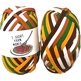 T-SHIRT YARN MANIA Tシャツヤーンマニア 約30ｍ×2玉 Tシャツヤーン ミックスカラー ファブリックヤーン 手芸 ハンドメイド 糸 2玉セット (ブラウン・グリーン)