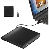 ORIGBELIE 外付け CD/DVD ドライブ、USB 3.0 CD バーナー +/-RW CD ROM ラップトップ用 ポータブルプレーヤー デスクトップ PC Mac Windows 11/10/8/7/XP Linux OS ブラック