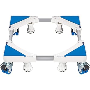 EchoAMZ 洗濯機 台 冷蔵庫置き台 洗濯機パン かさ上げ キャスター付 移動式 4足8輪 高さを調節可能 台座かさ上げ 幅/奥行43～67cm対応 減音効果 防振パッド付き 水準器付き 耐荷重350kg