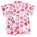 甚平 ロンパース ベビー 女の子 綿100% 日本製生地 グレコ カバーオール 水玉/ピンク-9943 80cm