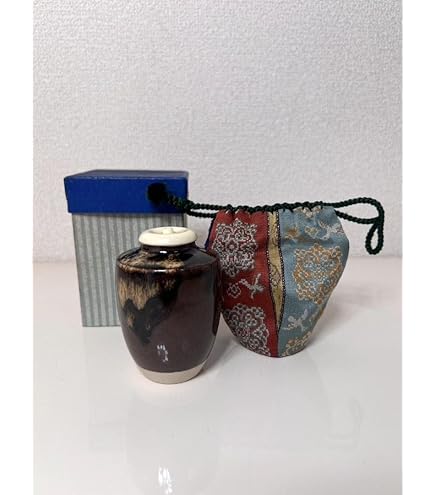 Amazon.co.jp: 平安万代喜山造肩衝茶入共箱仕覆付茶道具茶器有栖川裂中